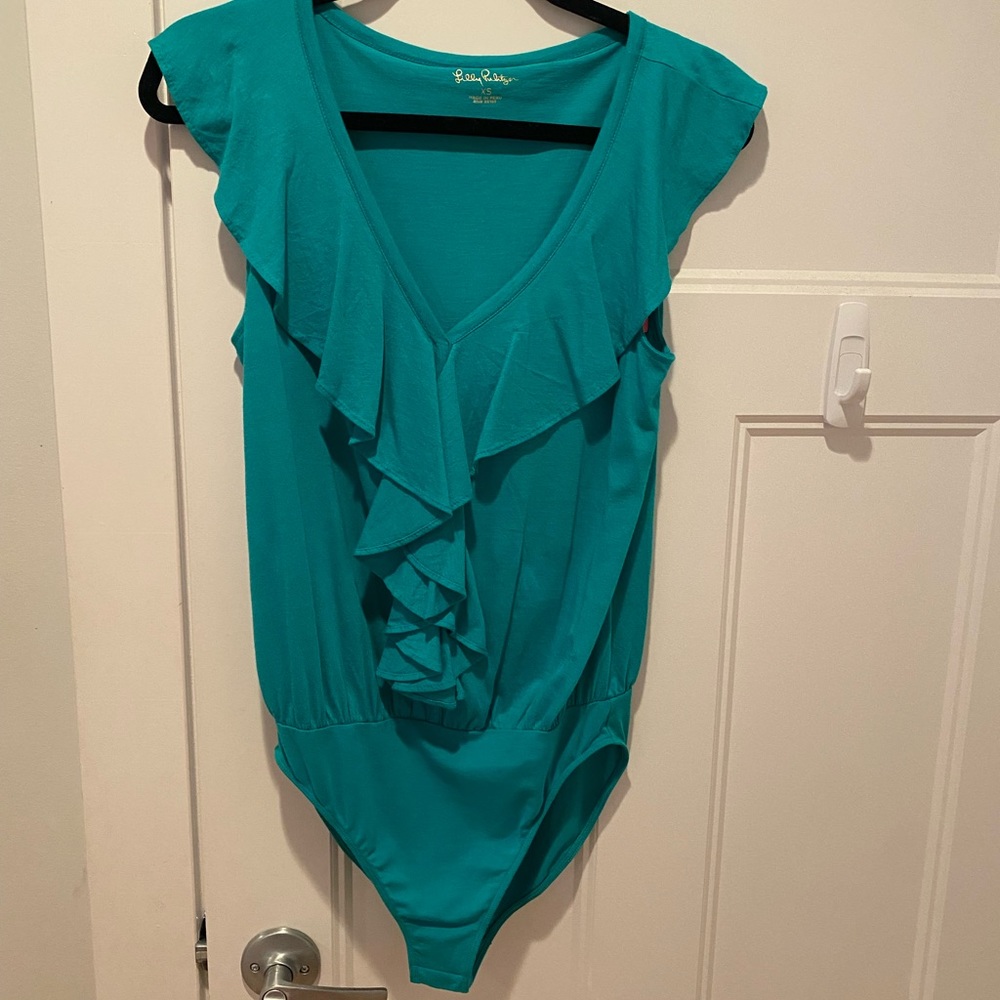 Lilly Pulitzer bright agate green ruffle bodysuit XS NWT